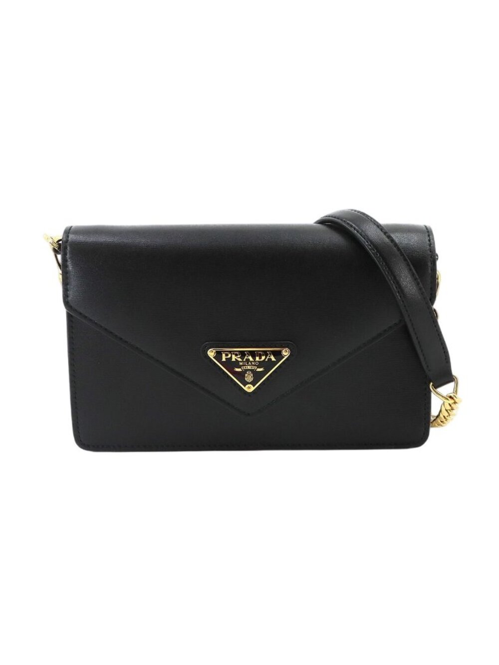Prada Chain Shoulder Bag Leather Black Gold